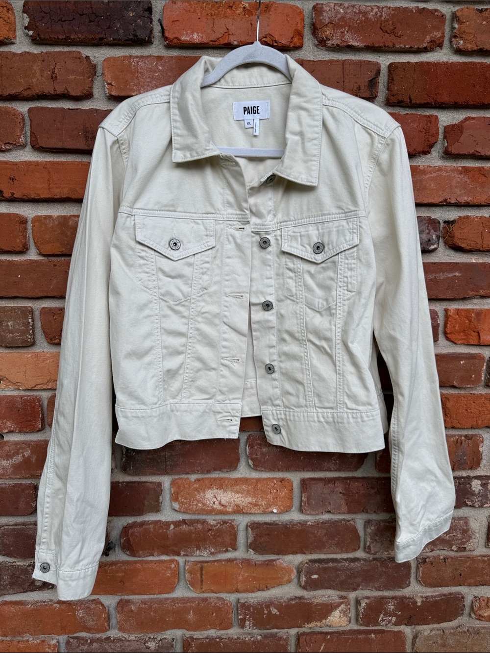 PAIGE Cream Cotton Trucker Branded Buttons Lightweight Denim Jacket XL